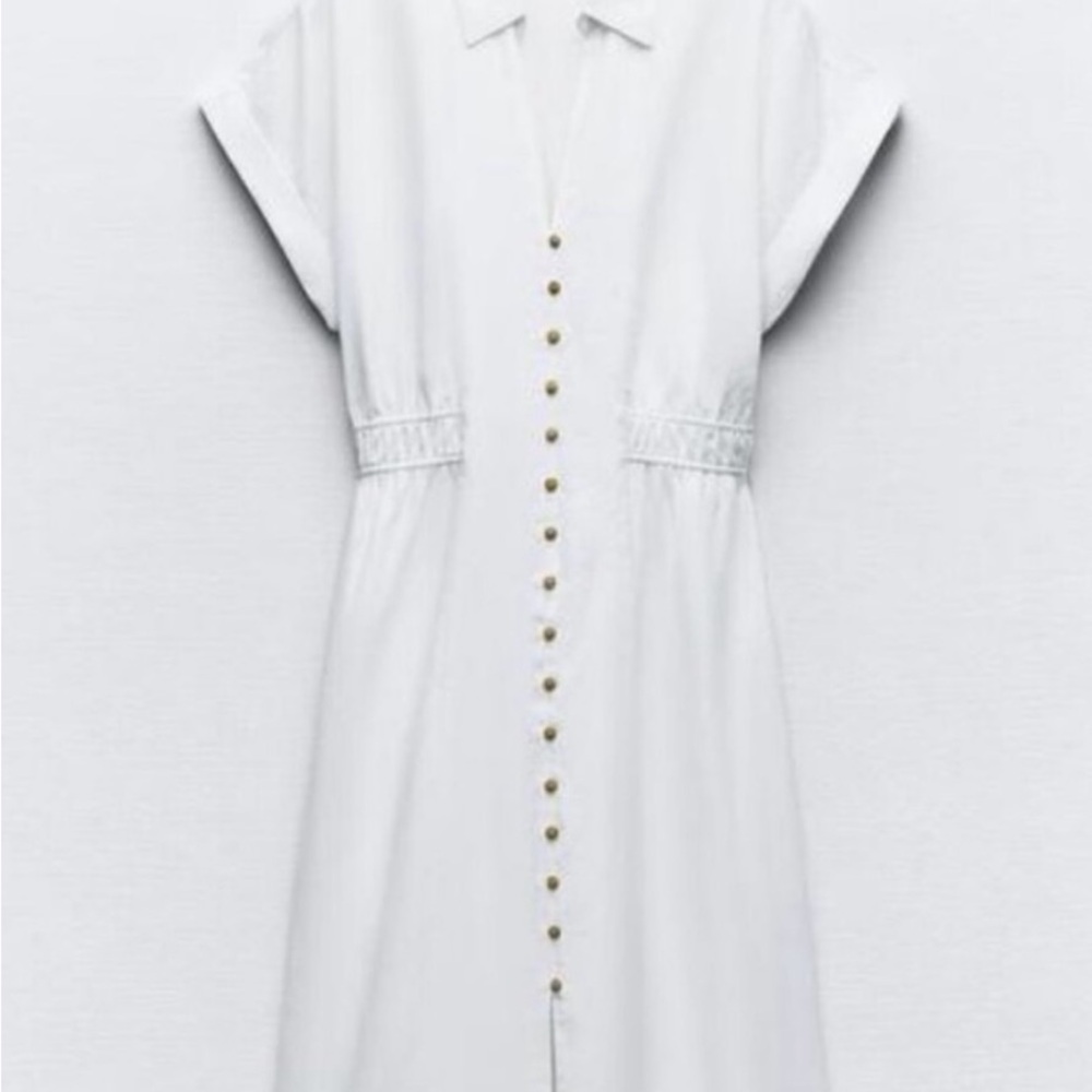 Zara White Midi Dress with Button Detail